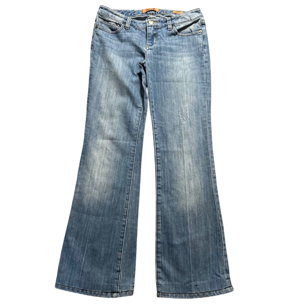 Seven7 Flare Jeans Women 28 (fits 30x30) Blue Medium Wash Stretch Distressed